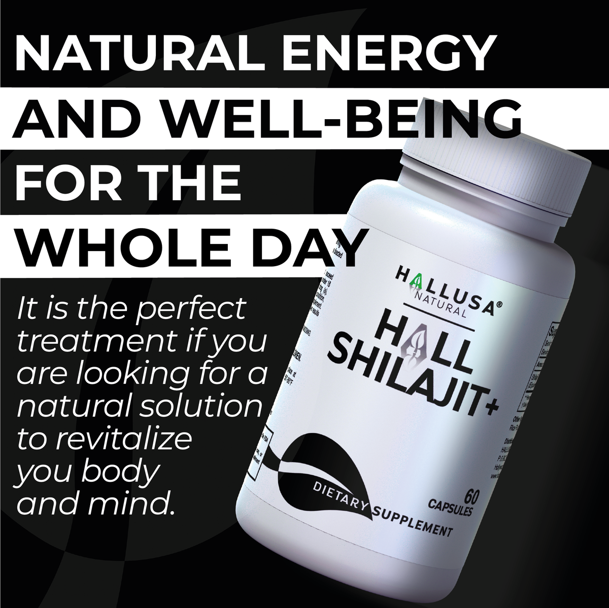 HallShilajit + Extract Fulvic Acid - Supplement 60 Capsules 30 servings /1,000 mg Shilajit per servings - Extract pure Himalayan Organic- Gluten Free- Non-GMO HALLUSA NATURAL
