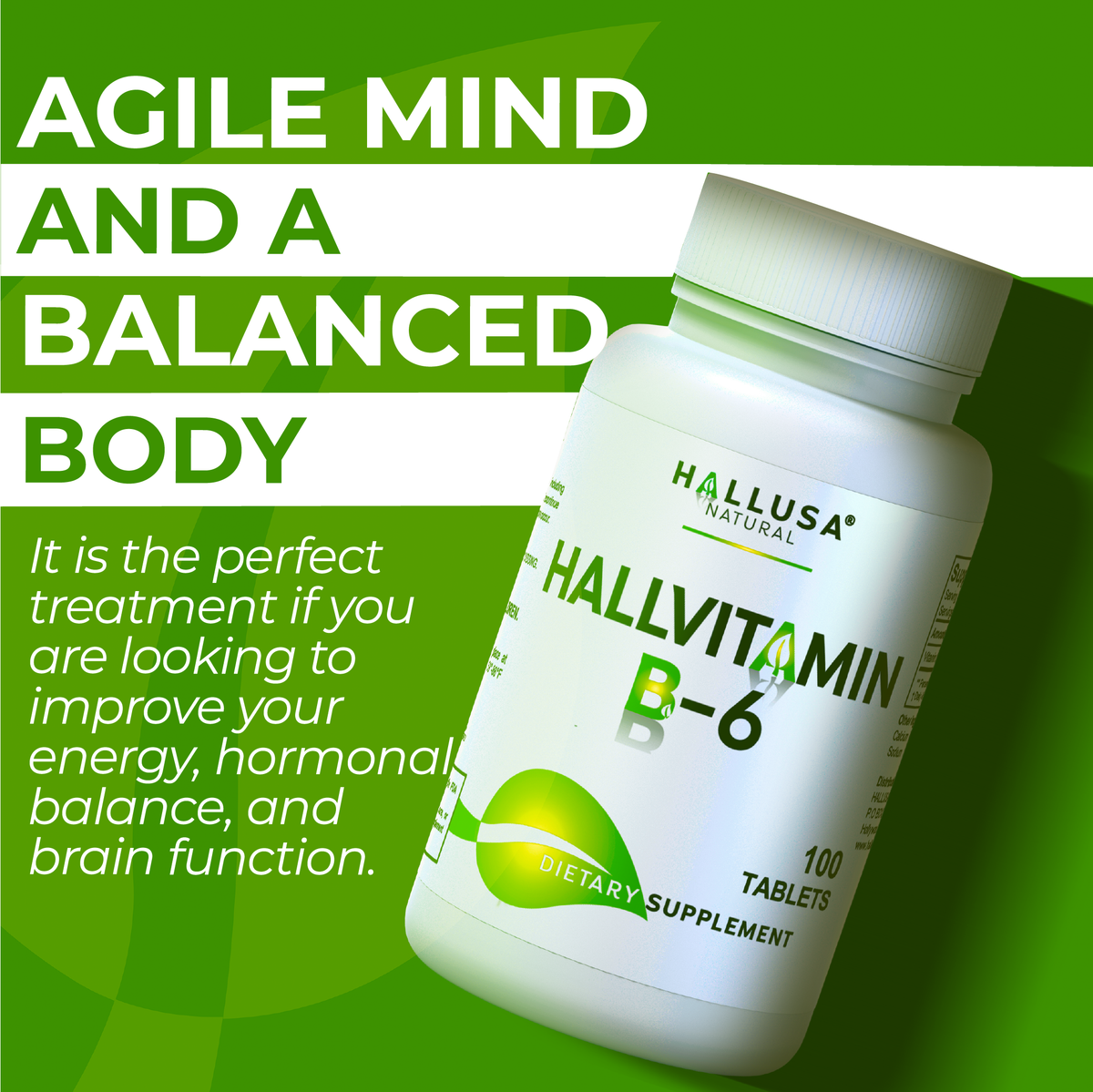 HallVitamin B6 - Vitamin B6 100 mg Essential Energy Supplement & 100 Tablets 100 servings HALLUSA NATURAL