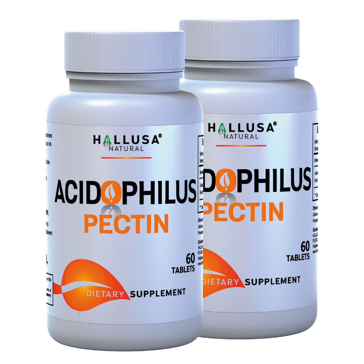 Acidophilus Pectin Probiotic Supplement - Digestive Support 60 Capsules 60 Servings / 450 mg Non-GMO - Gluten free - Wheat free HALLUSA NATURAL