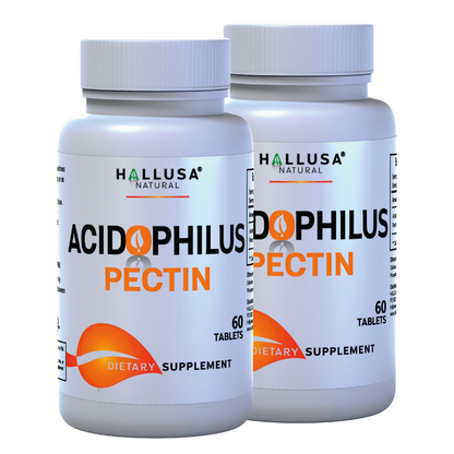 Acidophilus Pectin Probiotic Supplement - Digestive Support 60 Capsules 60 Servings / 450 mg Non-GMO - Gluten free - Wheat free HALLUSA NATURAL
