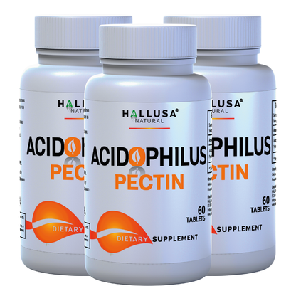 Acidophilus Pectin Probiotic Supplement - Digestive Support 60 Capsules 60 Servings / 450 mg Non-GMO - Gluten free - Wheat free HALLUSA NATURAL