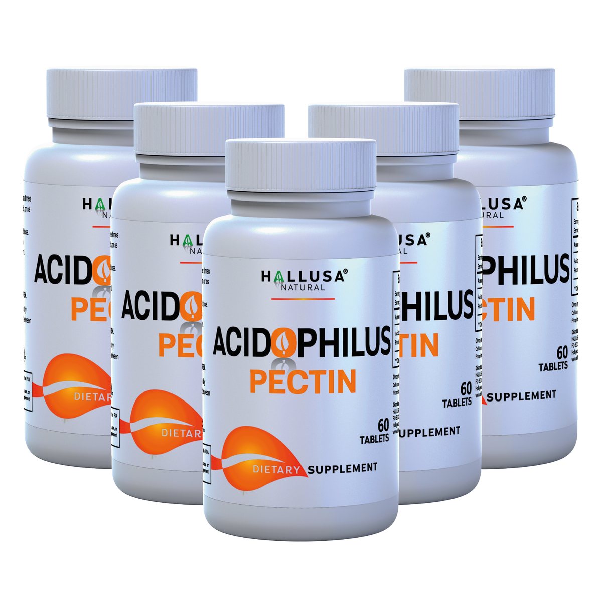 Acidophilus Pectin Probiotic Supplement - Digestive Support 60 Capsules 60 Servings / 450 mg Non-GMO - Gluten free - Wheat free HALLUSA NATURAL