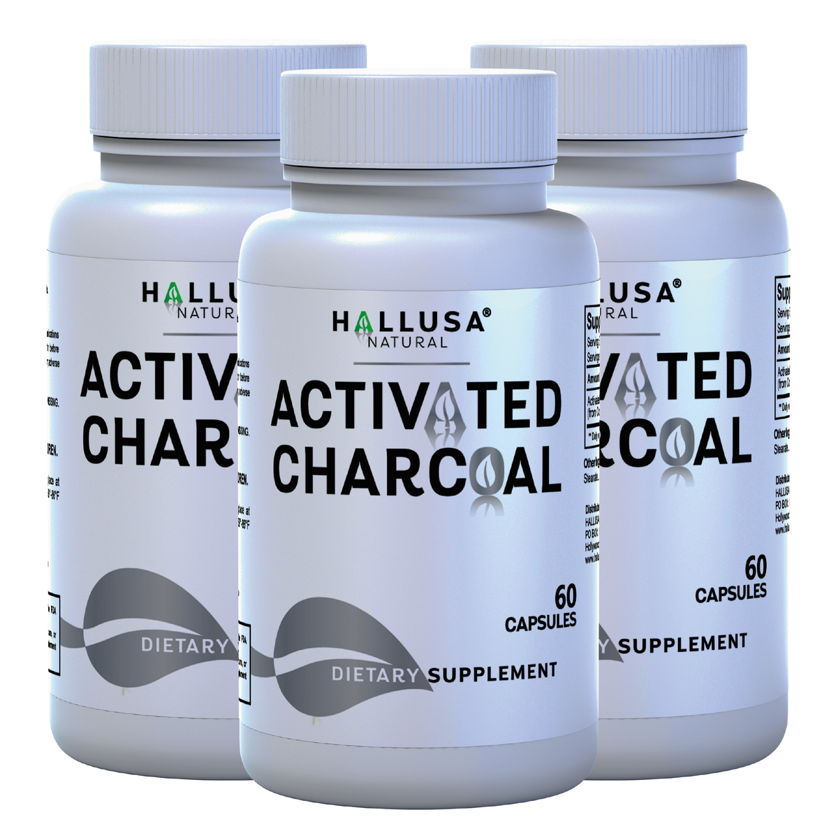 Activated Charcoal 520 mg - Coconut Shells - Natural Supplement Detoxification - Support Digestive Gas & Bloating 60 capsules 30 servings HALLUSA NATURAL
