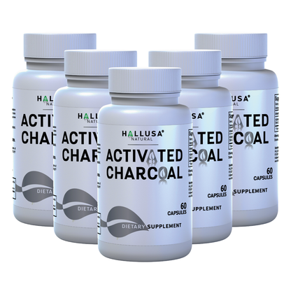 Activated Charcoal 520 mg - Coconut Shells - Natural Supplement Detoxification - Support Digestive Gas & Bloating 60 capsules 30 servings HALLUSA NATURAL