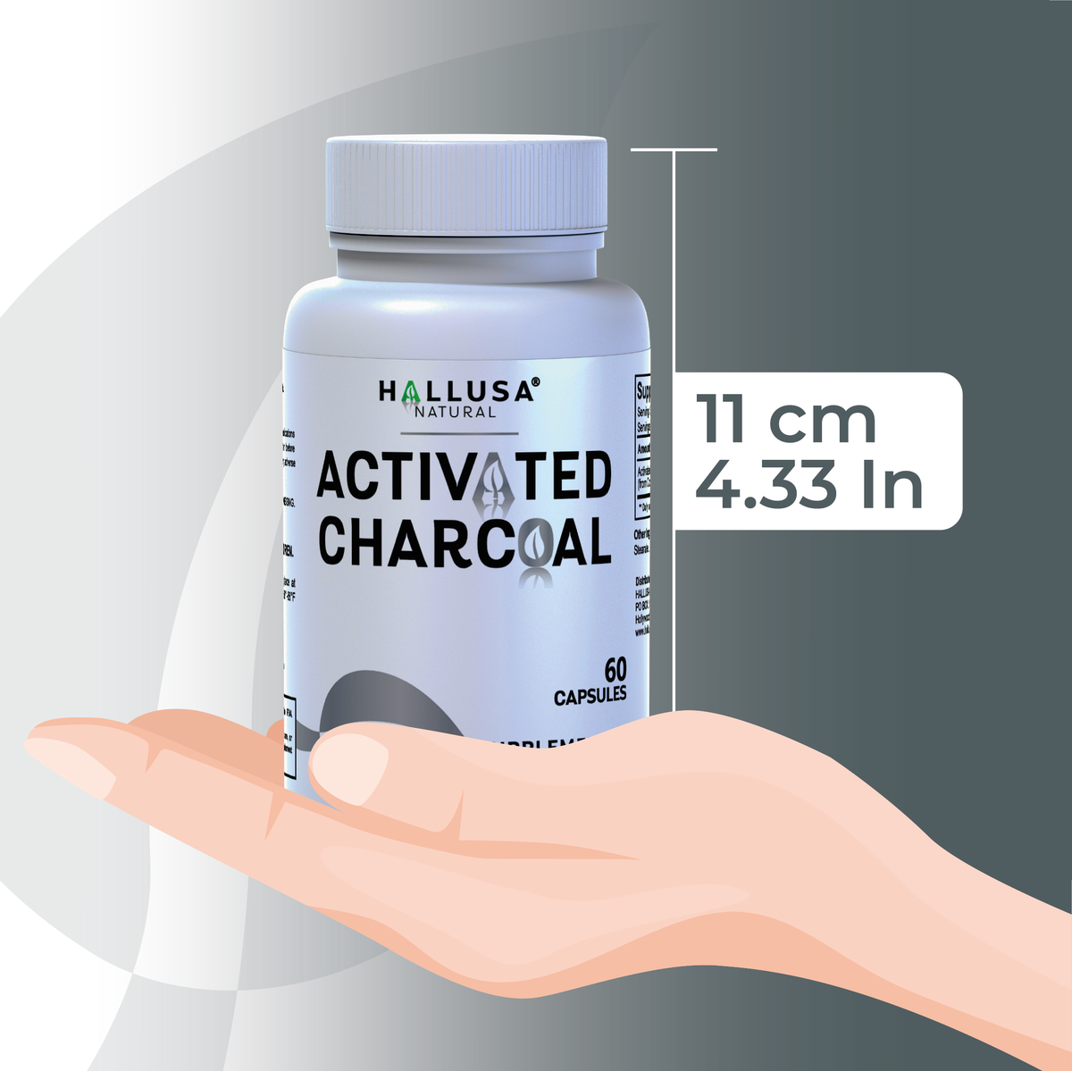 Activated Charcoal 520 mg - Coconut Shells - Natural Supplement Detoxification - Support Digestive Gas & Bloating 60 capsules 30 servings HALLUSA NATURAL