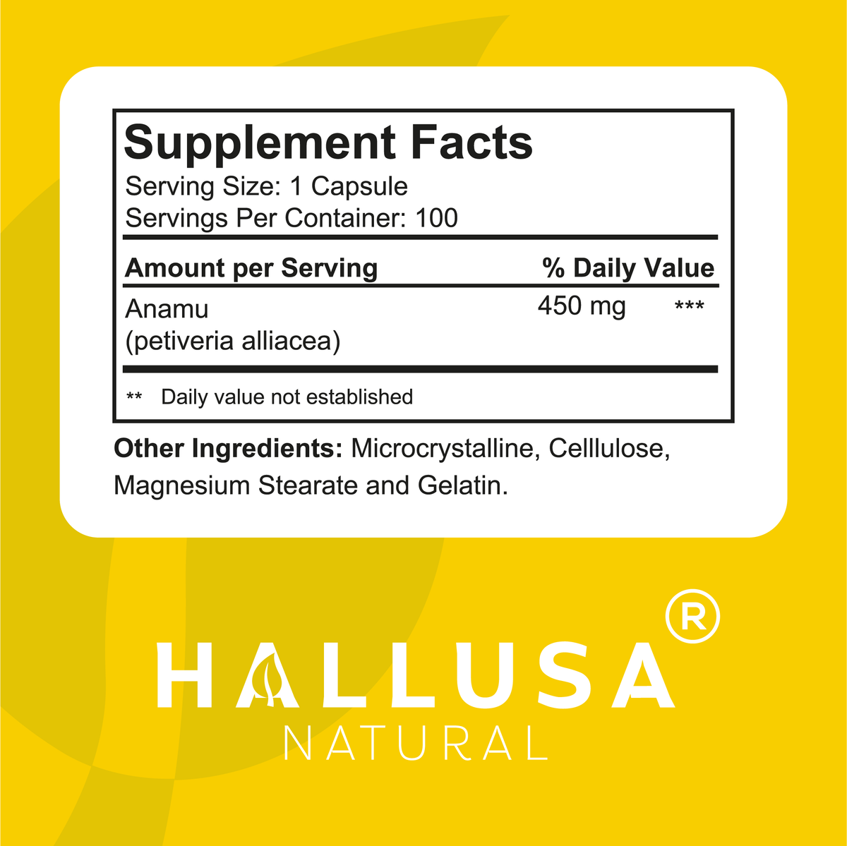 Anamu Organic Supplement, 100 capsules, 100 servings / 450 mg Natural anti-inflammatory- Non-GMO- Gluten-Free,No Fillers or Additives Guaranteed by HALLUSA NATURAL