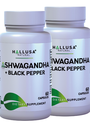 Ashawangdha Organic Supplement 1050 mg+ Black Pepper Extract 60 capsules 20 servings HALLUSA NATURAL