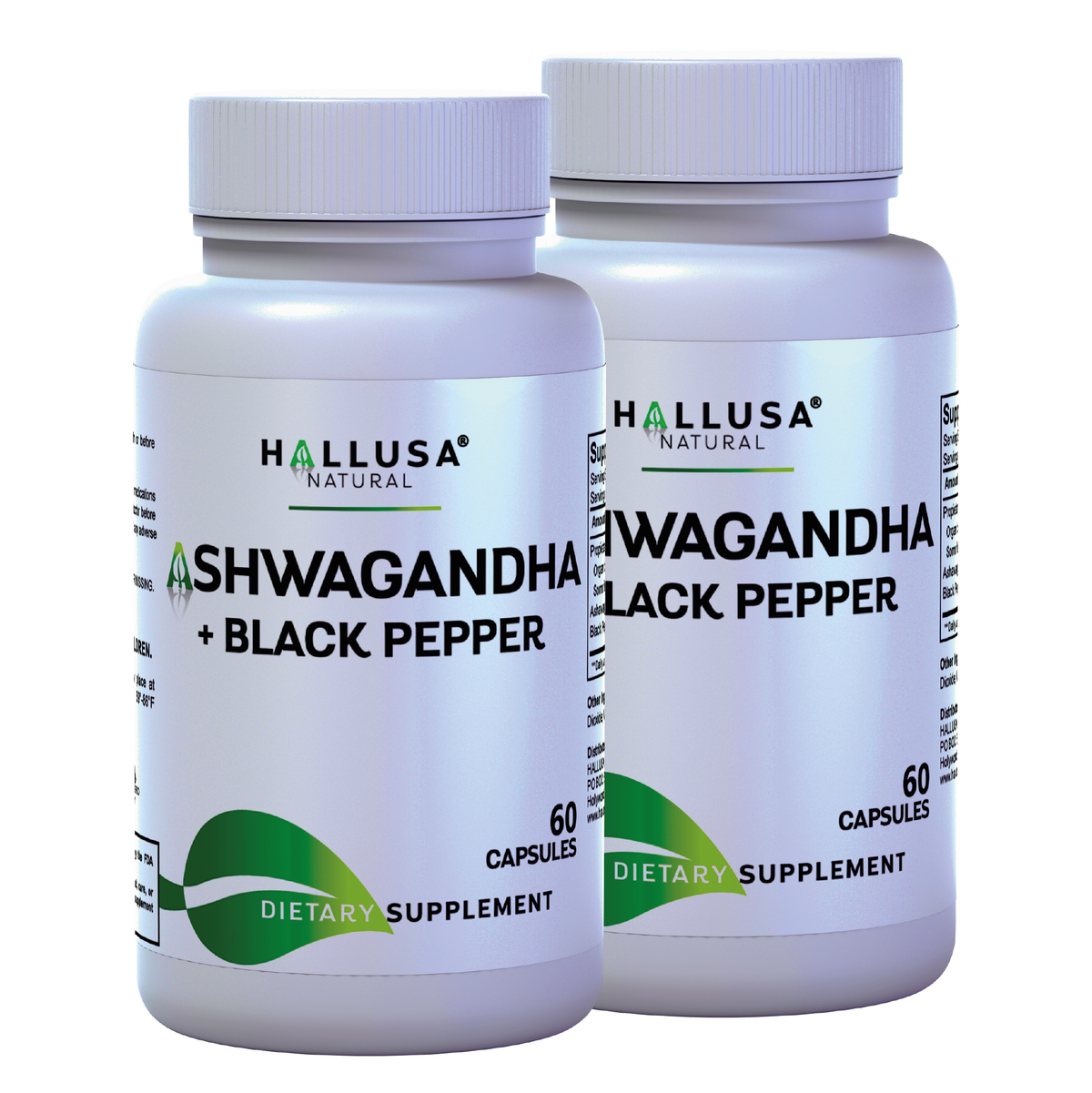 Ashawangdha Organic Supplement 1050 mg+ Black Pepper Extract 60 capsules 20 servings HALLUSA NATURAL