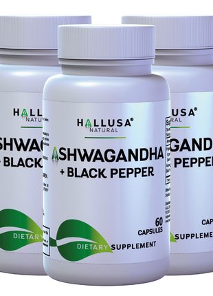 Ashawangdha Organic Supplement 1050 mg+ Black Pepper Extract 60 capsules 20 servings HALLUSA NATURAL