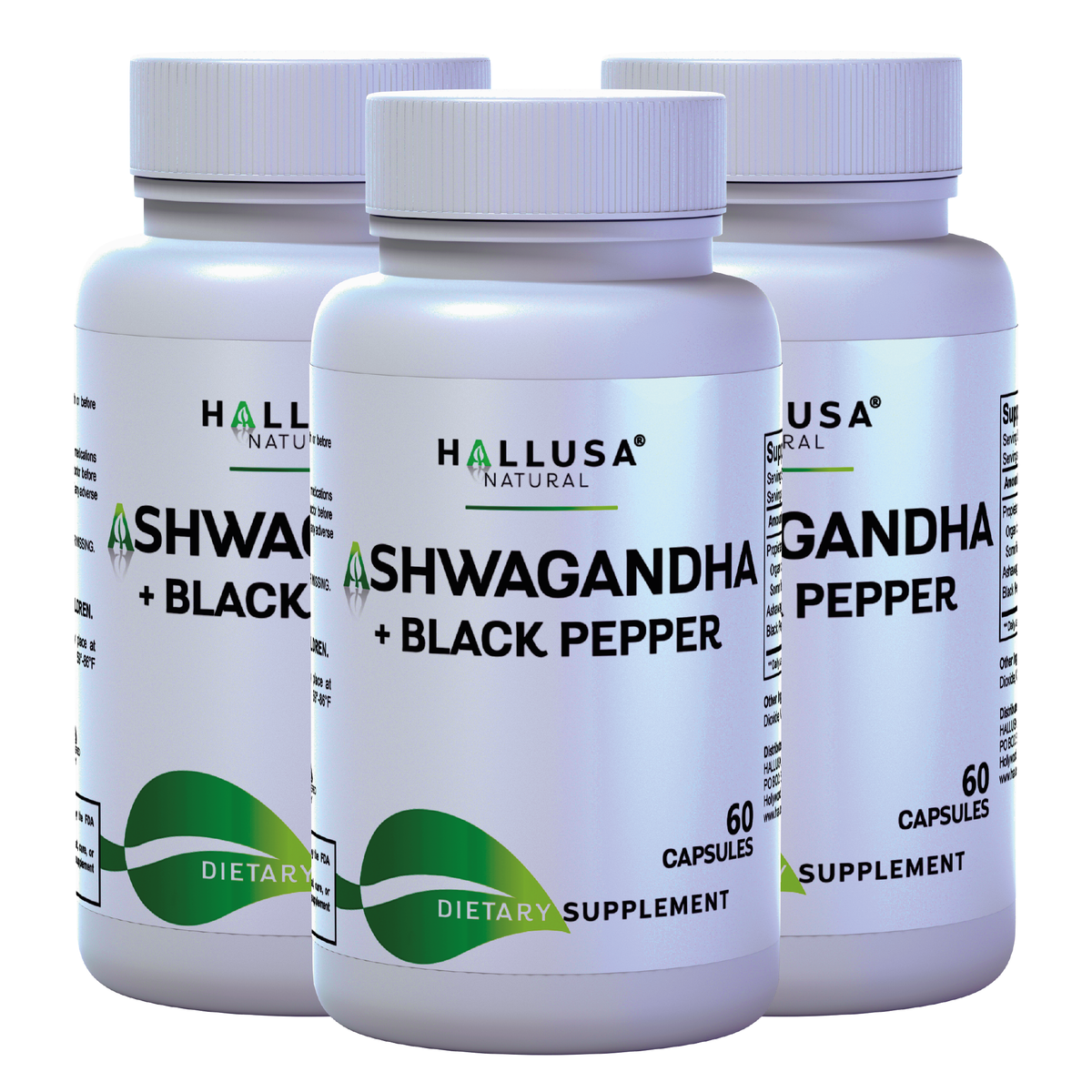 Ashawangdha Organic Supplement 1050 mg+ Black Pepper Extract 60 capsules 20 servings HALLUSA NATURAL
