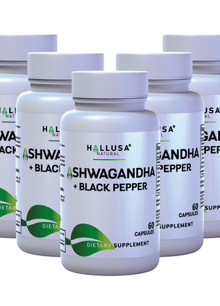 Ashawangdha Organic Supplement 1050 mg+ Black Pepper Extract 60 capsules 20 servings HALLUSA NATURAL