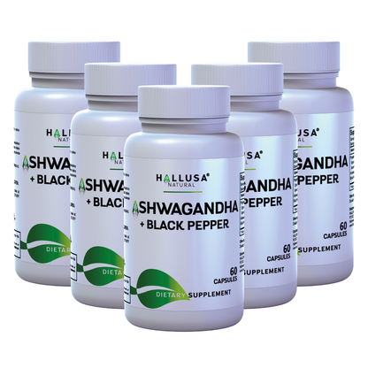 Ashawangdha Organic Supplement 1050 mg+ Black Pepper Extract 60 capsules 20 servings HALLUSA NATURAL
