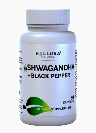 Ashawangdha Organic Supplement 1050 mg+ Black Pepper Extract 60 capsules 20 servings HALLUSA NATURAL