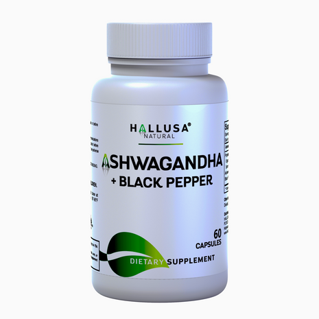 Ashawangdha Organic Supplement 1050 mg+ Black Pepper Extract 60 capsules 20 servings HALLUSA NATURAL