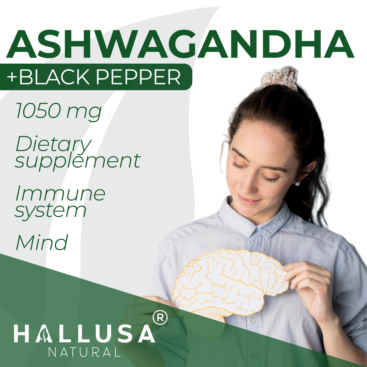 Ashawangdha Organic Supplement 1050 mg+ Black Pepper Extract 60 capsules 20 servings HALLUSA NATURAL