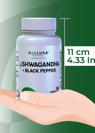 Ashawangdha Organic Supplement 1050 mg+ Black Pepper Extract 60 capsules 20 servings HALLUSA NATURAL