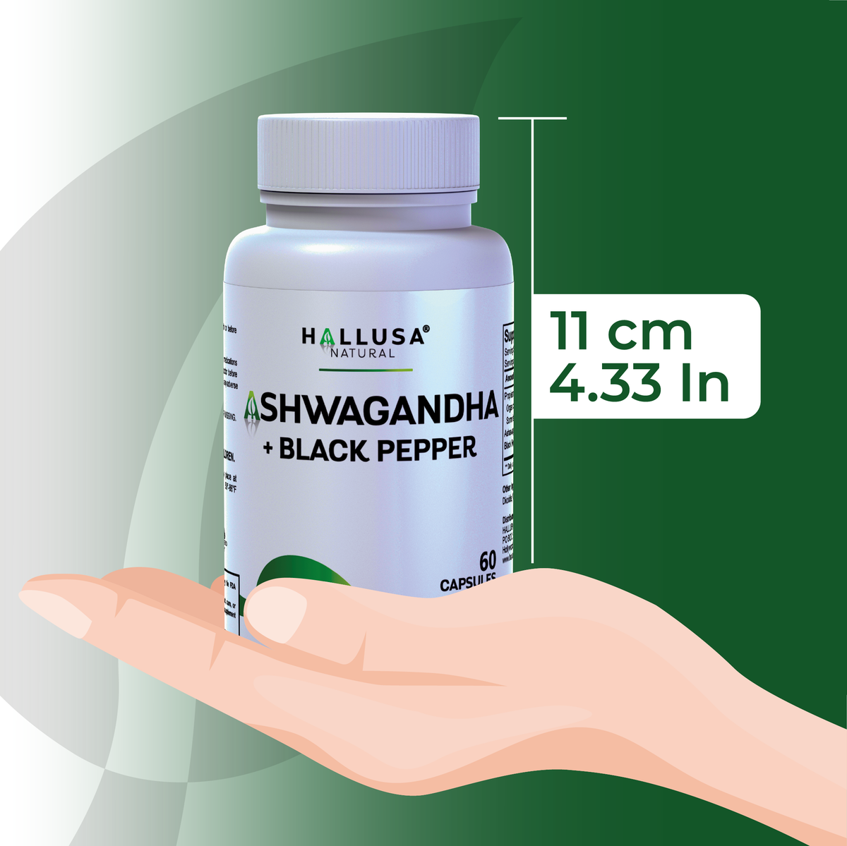 Ashawangdha Organic Supplement 1050 mg+ Black Pepper Extract 60 capsules 20 servings HALLUSA NATURAL