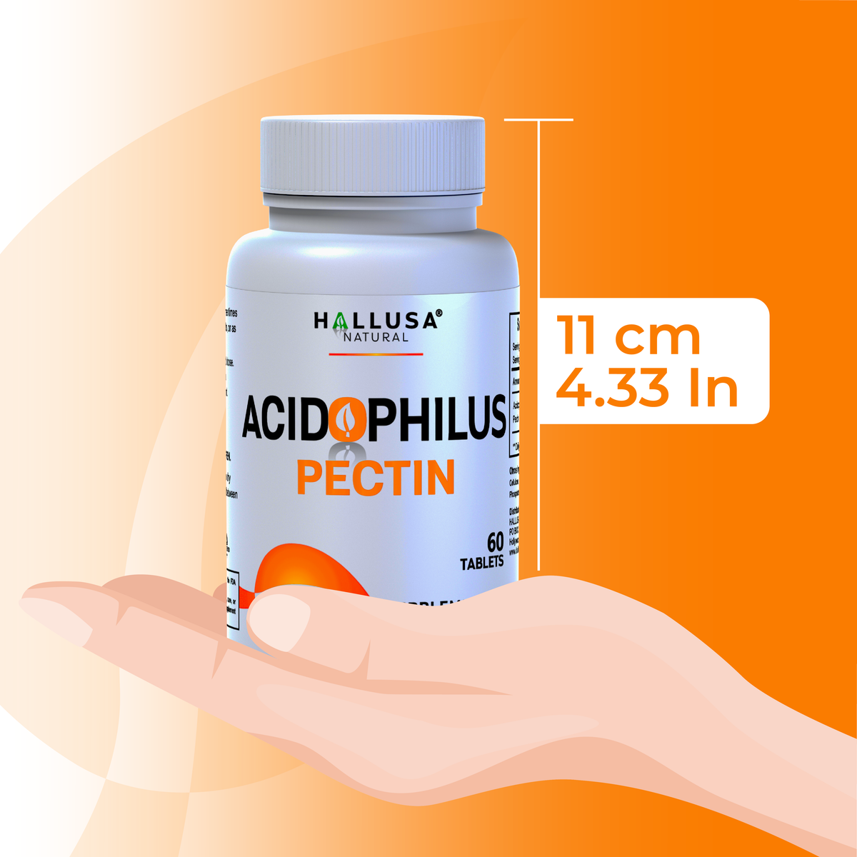 Acidophilus Pectin Probiotic Supplement - Digestive Support 60 Capsules 60 Servings / 450 mg Non-GMO - Gluten free - Wheat free HALLUSA NATURAL