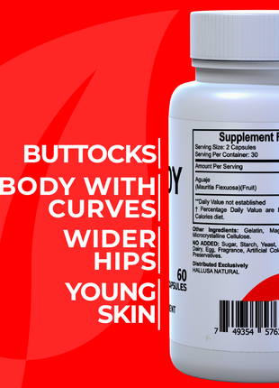 HALLADY 1000 mg Aguaje Curves, Premium Supplement for Women - 60 capsules / 30 Servings - Mauritia Flexuosa Natural Fruit- GMO Free Sugar Free, and Lactose Free HALLUSA NATURAL