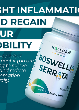 Boswellia Serrata Extract 600 mg - Supplement for Inflammation - Joint Support Supplement - Ayurvedic SupplementS - 60 capsules 30 serving HALLUSA NATURAL