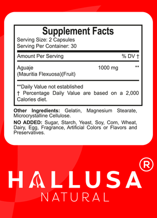 HALLADY 1000 mg Aguaje Curves, Premium Supplement for Women - 60 capsules / 30 Servings - Mauritia Flexuosa Natural Fruit- GMO Free Sugar Free, and Lactose Free HALLUSA NATURAL