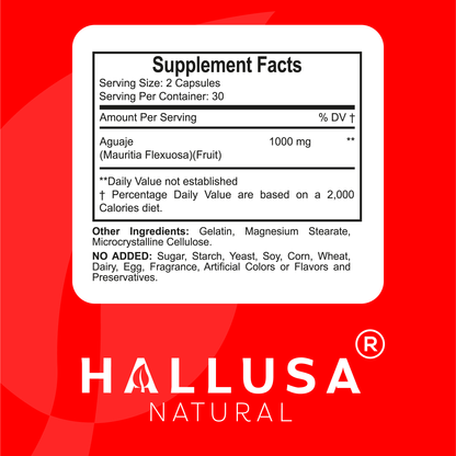 HALLADY 1000 mg Aguaje Curves, Premium Supplement for Women - 60 capsules / 30 Servings - Mauritia Flexuosa Natural Fruit- GMO Free Sugar Free, and Lactose Free HALLUSA NATURAL