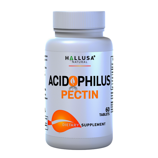 Acidophilus Pectin Probiotic Supplement - Digestive Support 60 Capsules 60 Servings / 450 mg Non-GMO - Gluten free - Wheat free HALLUSA NATURAL