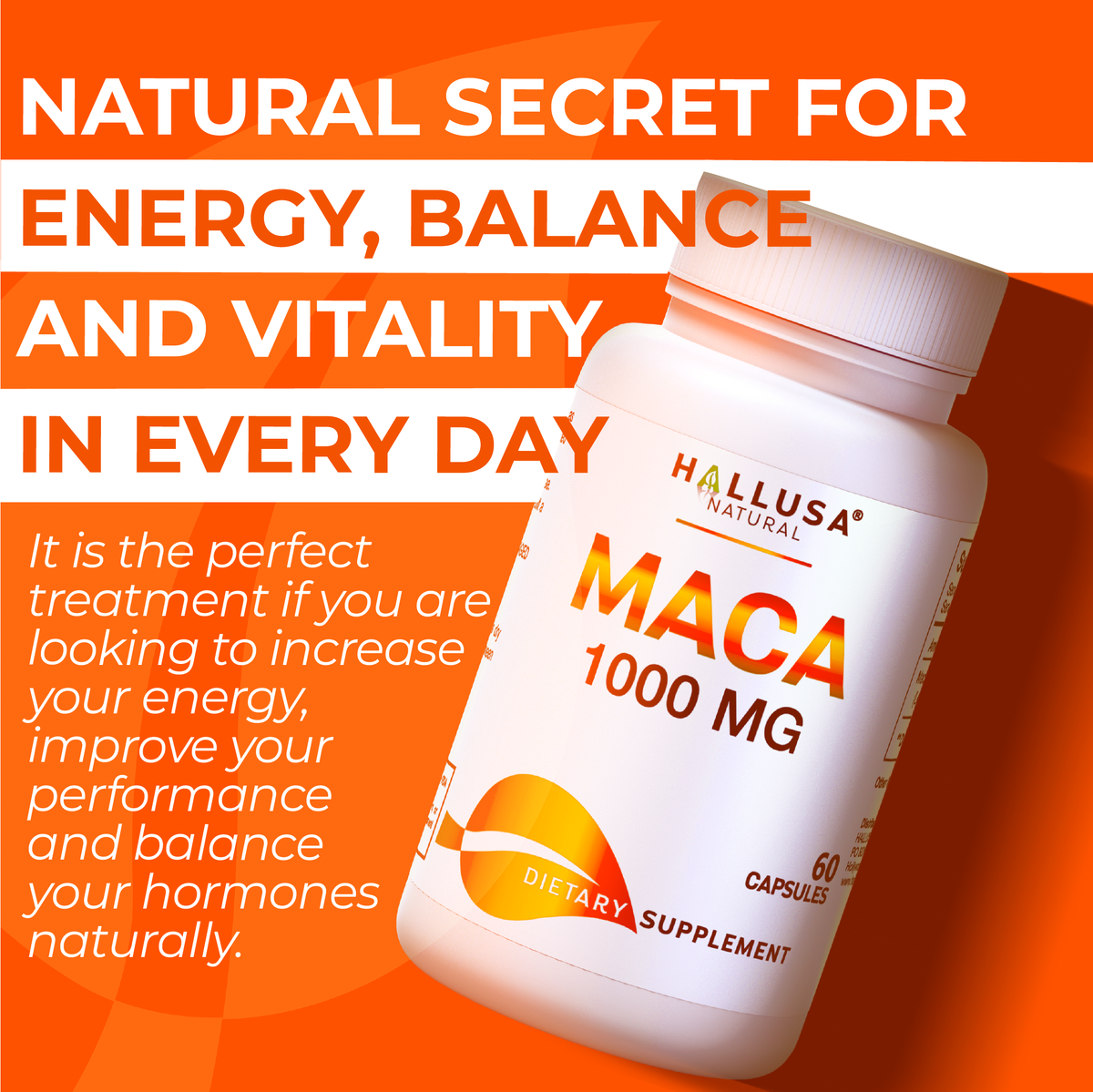 MACA 1000 MG - Lepidium Meyenii - Organic Maca Root - High Potency Extract for Men and Women - 60 Vegan Capsules - Supports Reproductive Health - Support Supplement - HALLUSA NATURAL