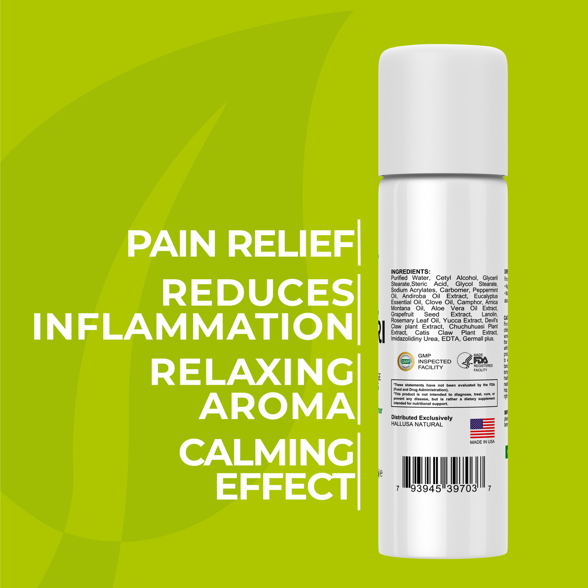 HALLARTHRI - Roll-on 3 oz, 90 ml - Peppermint Camphor Arnica - Fast acting, No side effects - Hallusa Natural