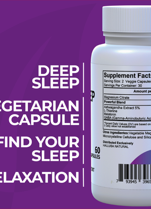 Hallsleep Plus - Sleep Support Supplement - Ashwagandha, L-theanine, and melatonin - 60 Capsules 30 serving HALLUSA NATURAL