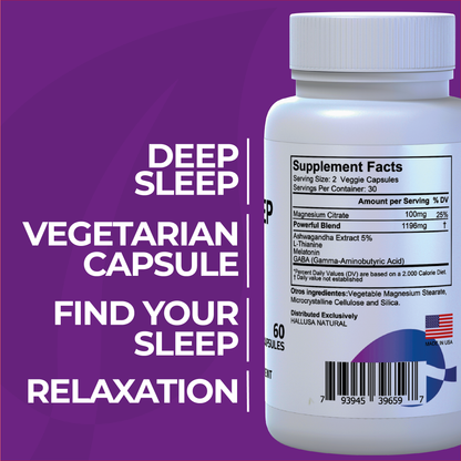 Hallsleep Plus - Sleep Support Supplement - Ashwagandha, L-theanine, and melatonin - 60 Capsules 30 serving HALLUSA NATURAL