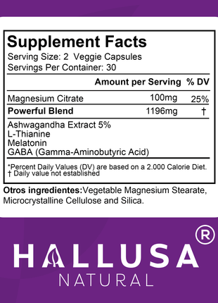 Hallsleep Plus - Sleep Support Supplement - Ashwagandha, L-theanine, and melatonin - 60 Capsules 30 serving HALLUSA NATURAL