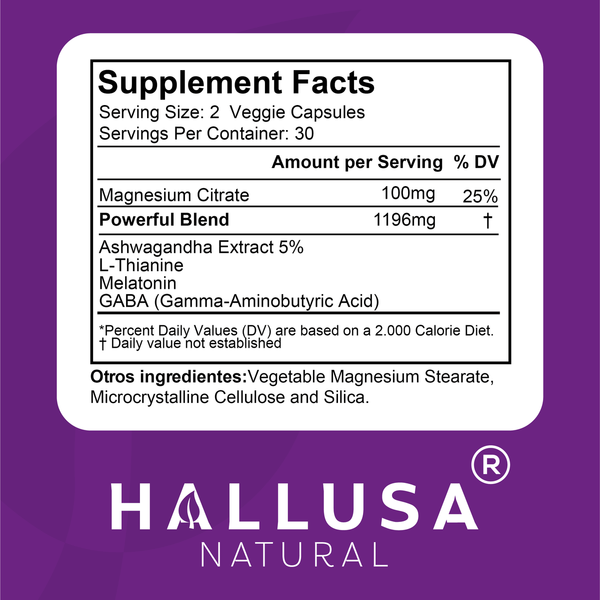 Hallsleep Plus - Sleep Support Supplement - Ashwagandha, L-theanine, and melatonin - 60 Capsules 30 serving HALLUSA NATURAL