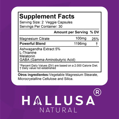 Hallsleep Plus - Sleep Support Supplement - Ashwagandha, L-theanine, and melatonin - 60 Capsules 30 serving HALLUSA NATURAL