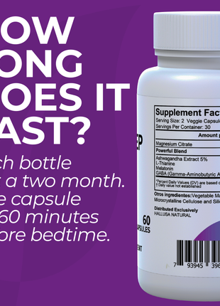 Hallsleep Plus - Sleep Support Supplement - Ashwagandha, L-theanine, and melatonin - 60 Capsules 30 serving HALLUSA NATURAL