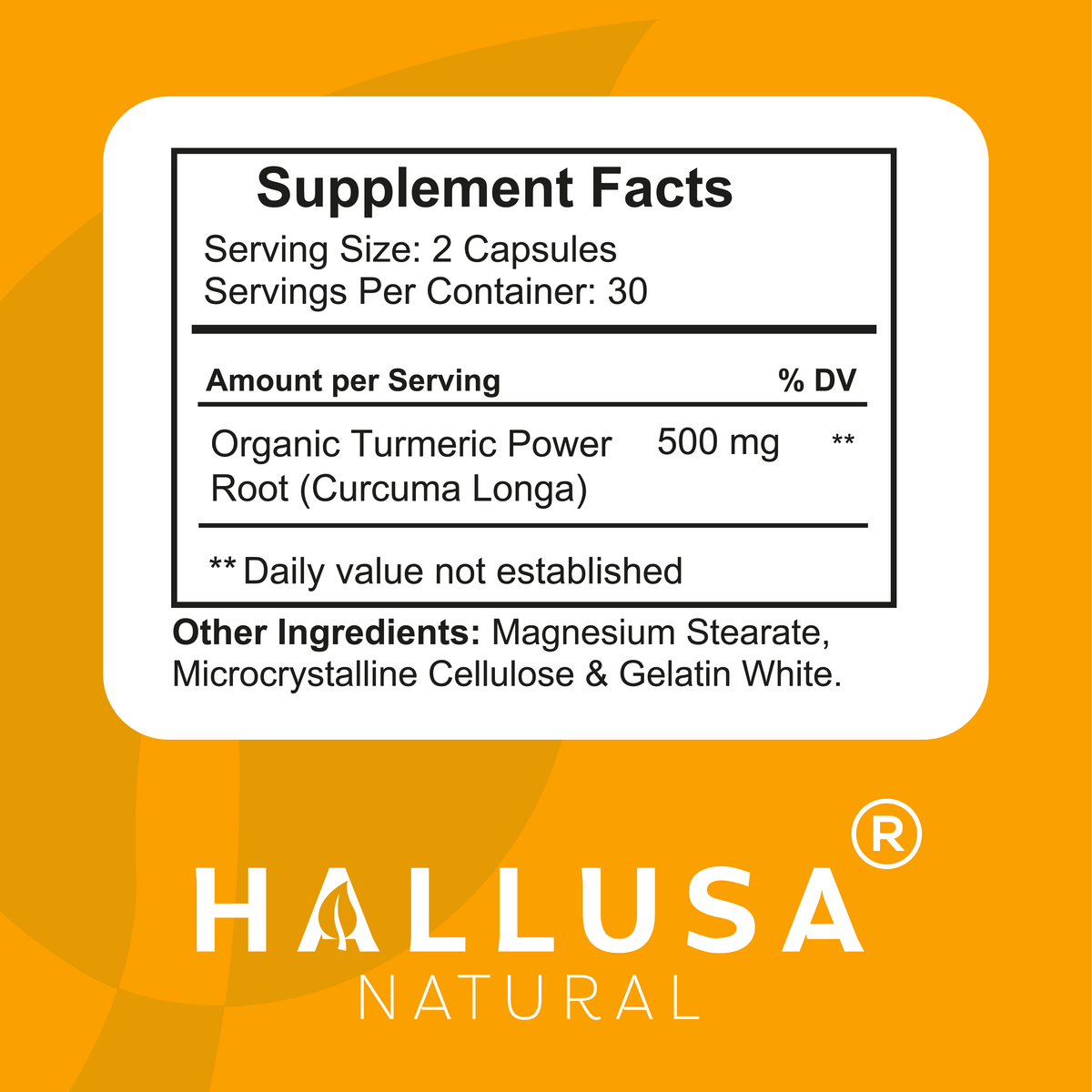 HallTurmeric Organic turmeric- Curcumin- Anti-Inflammatory 60 capsules 30 Servings / 500 mg - Antioxidant - Promotes Overall Health HALLUSA NATURAL