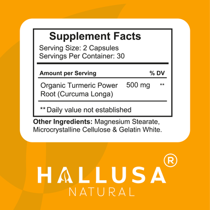 HallTurmeric Organic turmeric- Curcumin- Anti-Inflammatory 60 capsules 30 Servings / 500 mg - Antioxidant - Promotes Overall Health HALLUSA NATURAL