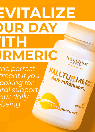HallTurmeric Organic turmeric- Curcumin- Anti-Inflammatory 60 capsules 30 Servings / 500 mg - Antioxidant - Promotes Overall Health HALLUSA NATURAL