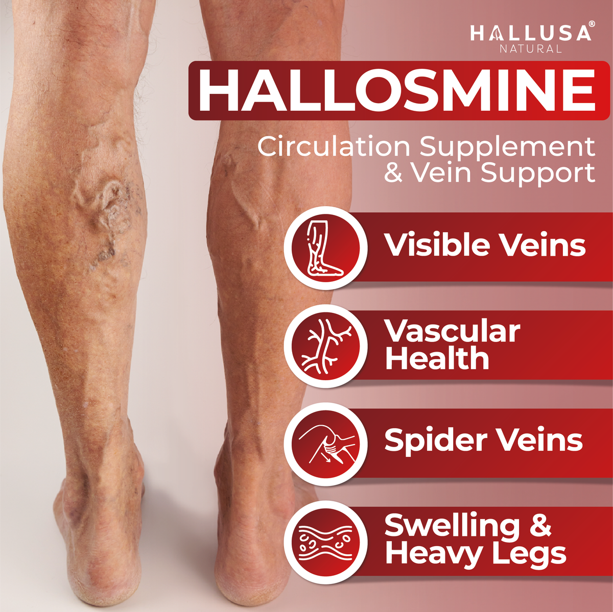 HALLOSMINE 300 mg - Diosmin circulation support - Supplement 60 capsules - Non-GMO Vegan & Gluten Free HALLUSA NATURAL