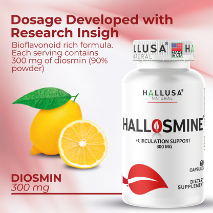HALLOSMINE 300 mg - Diosmin circulation support - Supplement 60 capsules - Non-GMO Vegan & Gluten Free HALLUSA NATURAL
