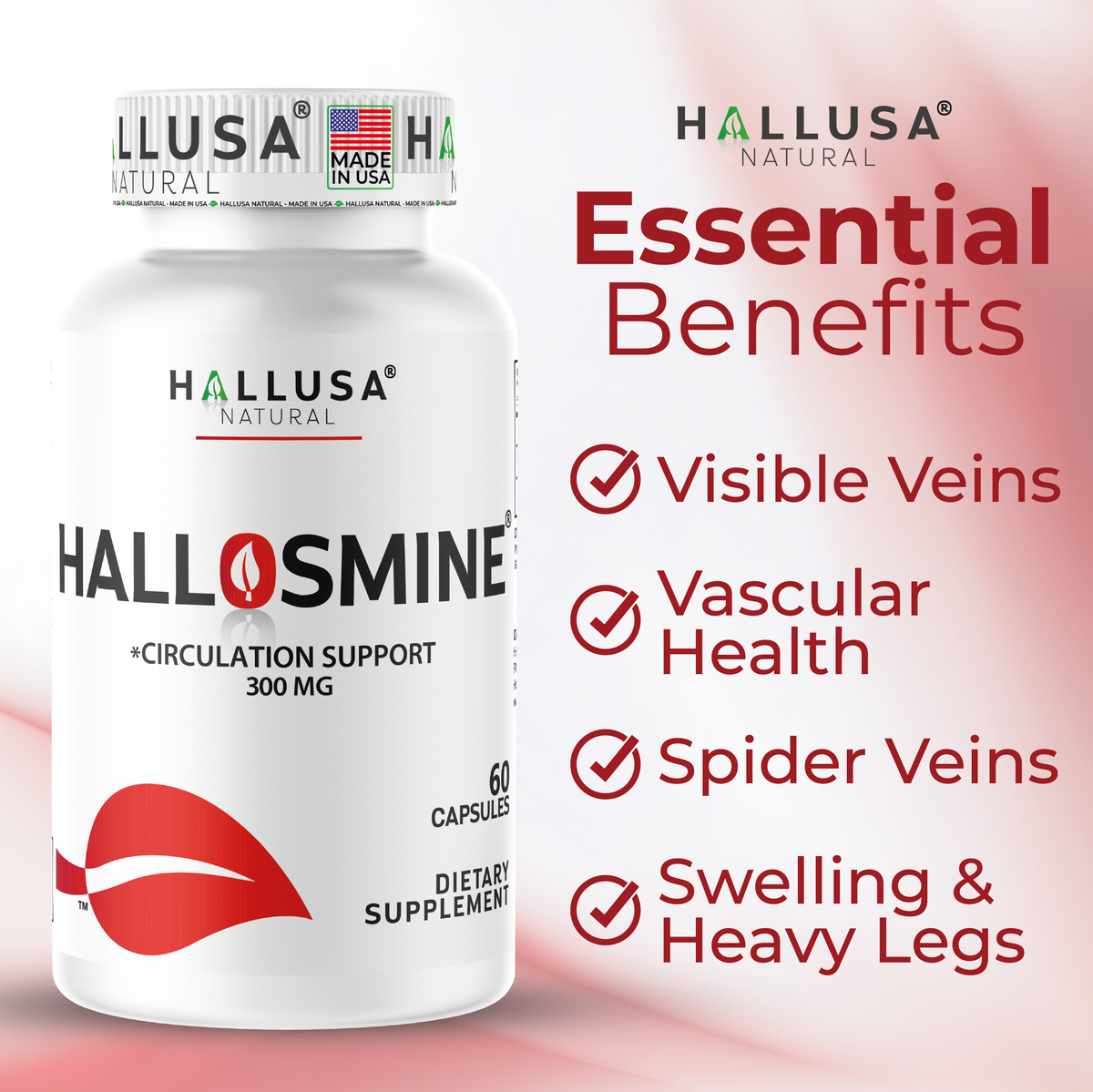 HALLOSMINE 300 mg - Diosmin circulation support - Supplement 60 capsules - Non-GMO Vegan & Gluten Free HALLUSA NATURAL