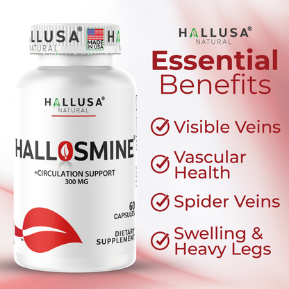 HALLOSMINE 300 mg - Diosmin circulation support - Supplement 60 capsules - Non-GMO Vegan & Gluten Free HALLUSA NATURAL