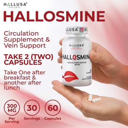 HALLOSMINE 300 mg - Diosmin circulation support - Supplement 60 capsules - Non-GMO Vegan & Gluten Free HALLUSA NATURAL