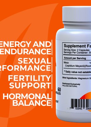 MACA 1000 MG - Lepidium Meyenii - Organic Maca Root - High Potency Extract for Men and Women - 60 Vegan Capsules - Supports Reproductive Health - Support Supplement - HALLUSA NATURAL