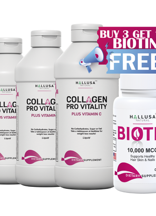 OFFER 1: 3 LIQUID COLLAGEN PRO VITALITY FREE BIOTIN