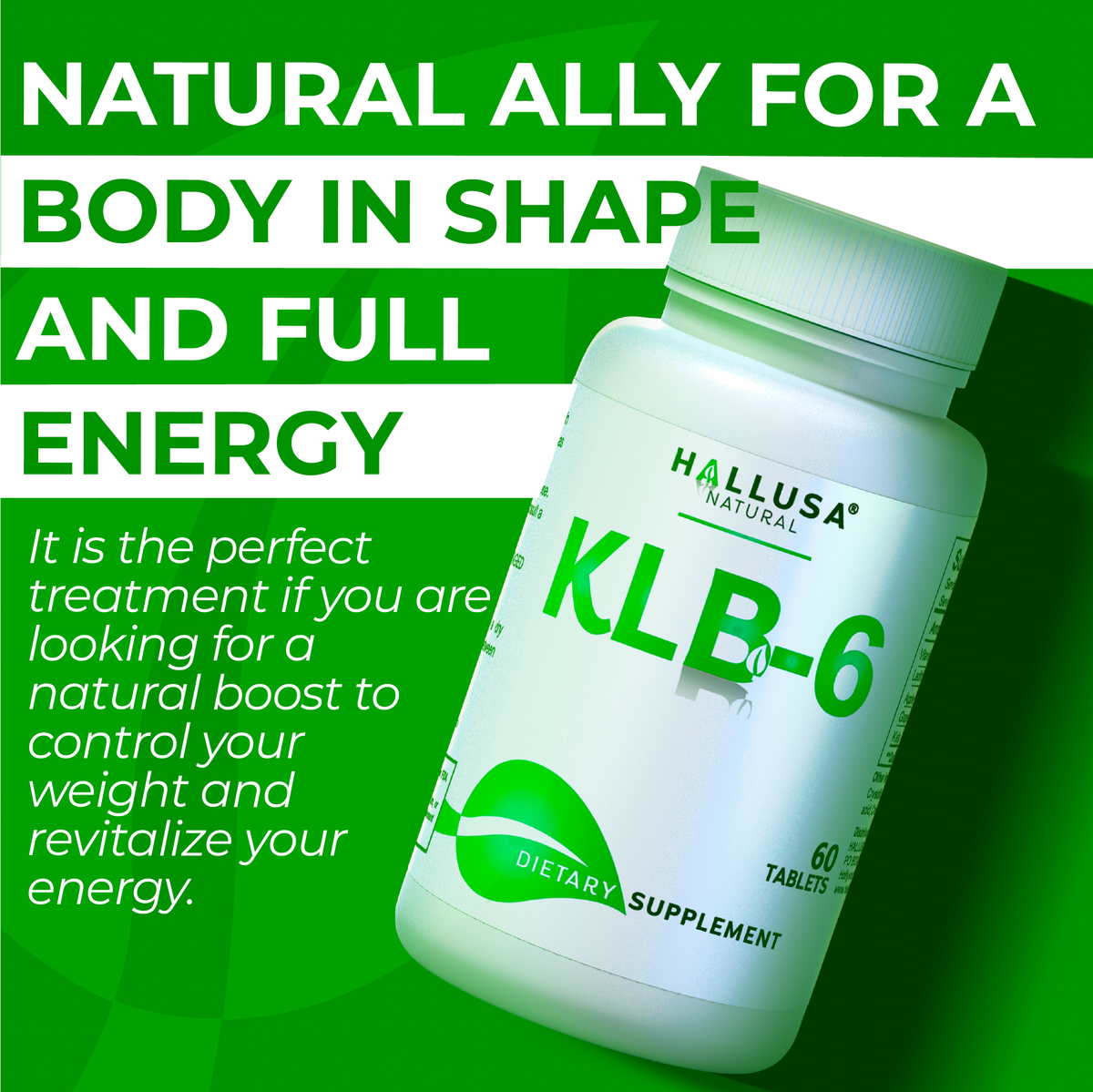 KLB6 - Apple Cider Vinegar - 60 Tablets - Natural Supplement - Support Supplement - Friendly Vegan - Gluten Free - Sugar Free - Non-GMO - HALLUSA NATURAL