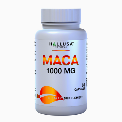 MACA 1000 MG - Lepidium Meyenii - Organic Maca Root - High Potency Extract for Men and Women - 60 Vegan Capsules - Supports Reproductive Health - Support Supplement - HALLUSA NATURAL