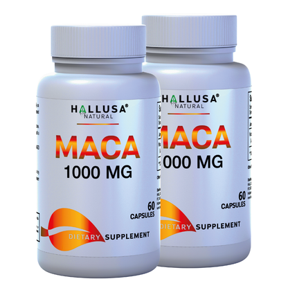 MACA 1000 MG - Lepidium Meyenii - Organic Maca Root - High Potency Extract for Men and Women - 60 Vegan Capsules - Supports Reproductive Health - Support Supplement - HALLUSA NATURAL