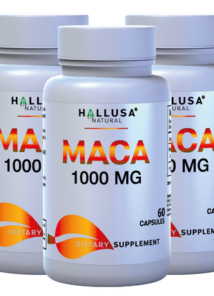 MACA 1000 MG - Lepidium Meyenii - Organic Maca Root - High Potency Extract for Men and Women - 60 Vegan Capsules - Supports Reproductive Health - Support Supplement - HALLUSA NATURAL