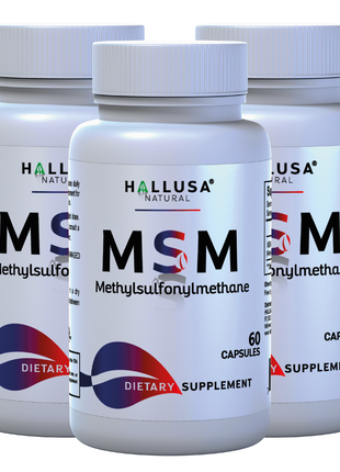MSM 1000 MG - Pure MSM - Joint Health Support - Supplement for Inflammation - 60 Vegan Capsules - HALLUSA NATURAL